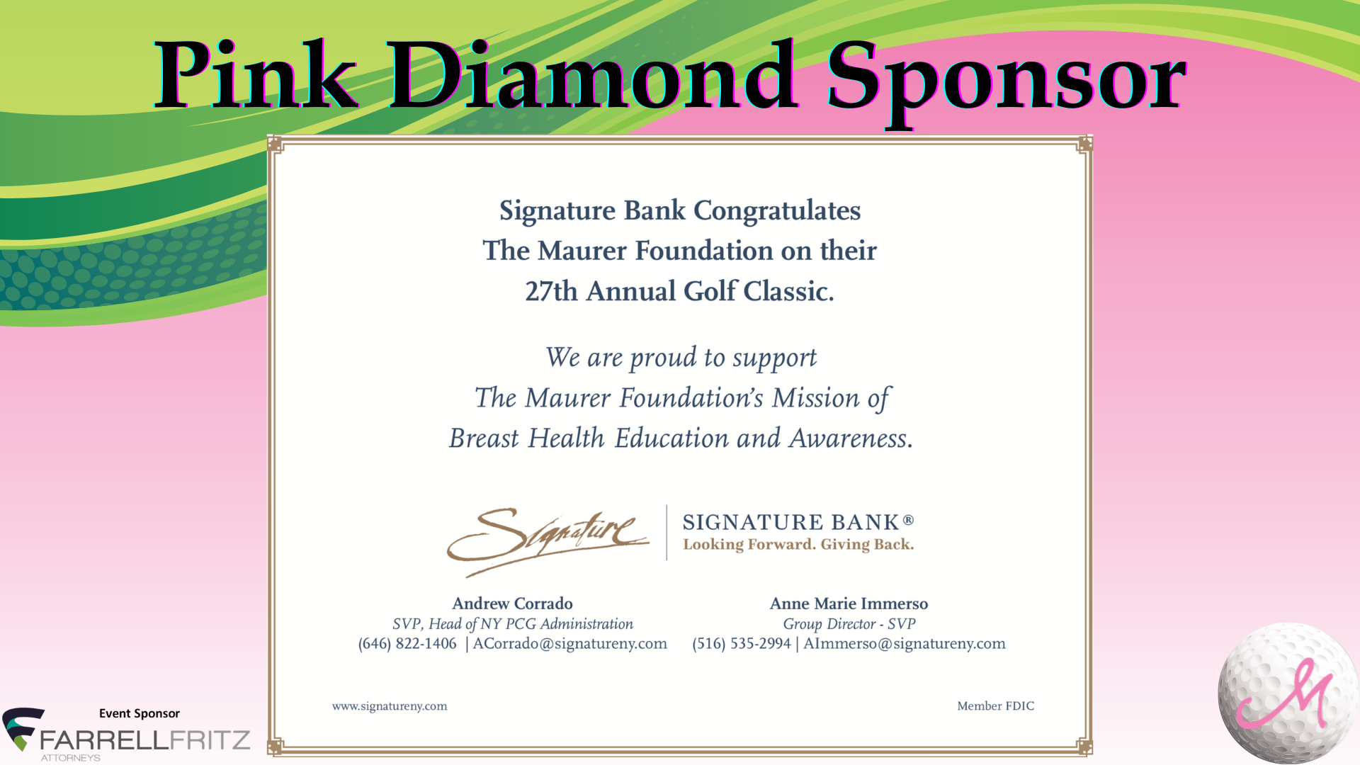 E-Journal – Golf 2022 – Pink Diamond Sponsor – Signature Bank